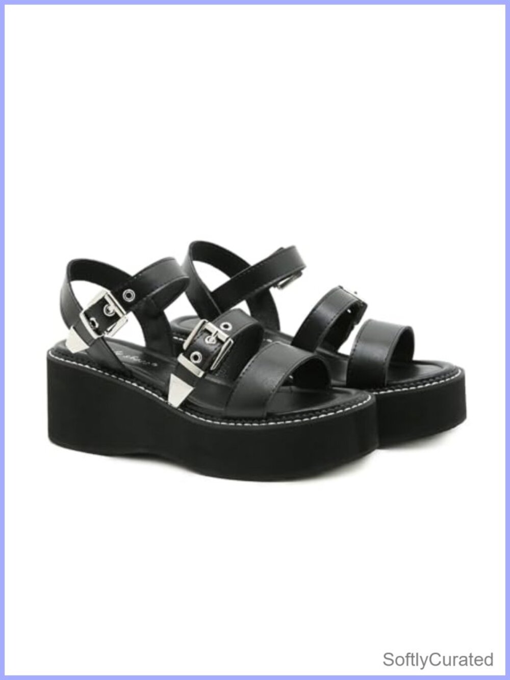 Microfiber Leather Strappy Wedge Platform Sandals Adjustable Buckle Open Toe